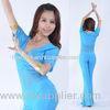 Half mesh leotard top and pants blue belly dance costume / apparel for women