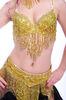 Laser gold or silver luxurious professional belly dance costumes with beading fringes