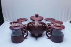 Typical Chinese style design a set of heat resistant glass tea pot for wholesale