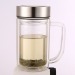 Double layer hand hold Waterproof heat resistant glass cup with printde logo