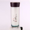 Double Layer Hand Hold Waterproof Heat Resistant Glass Cup With Printde Chinese Paint