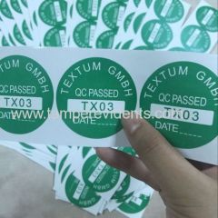 Custom Middle Size Green Round Calibration Labels with Date and Special Logo Self Adhesive Customized Vinyl Sticker