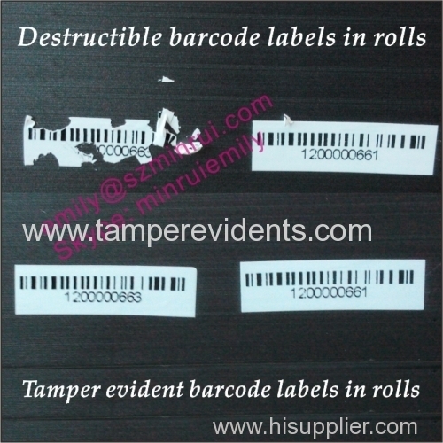 Custom Small Size One Time Warranty Use Cannot Remove Tamper Evident Destructive Barcode Sticker From China for Warranty