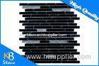 Lined Pure Black Marble Kitchen Bath Mosaic Tile Sheet , Random Strip Marble Tile Backsplash