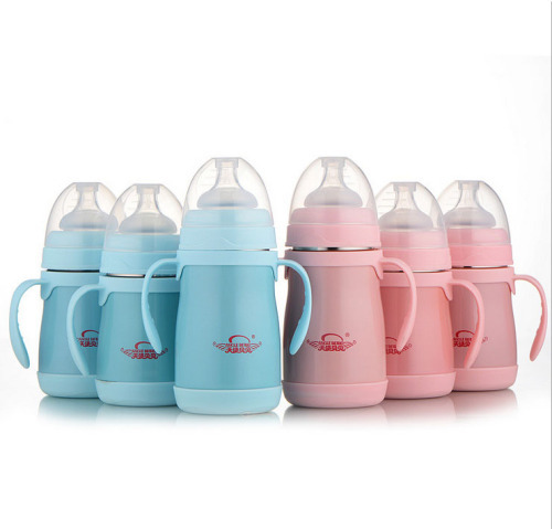 Children Wide caliber genuine double stainless steel vacuum Insulation bottle with straw Safety The newborn baby feeding