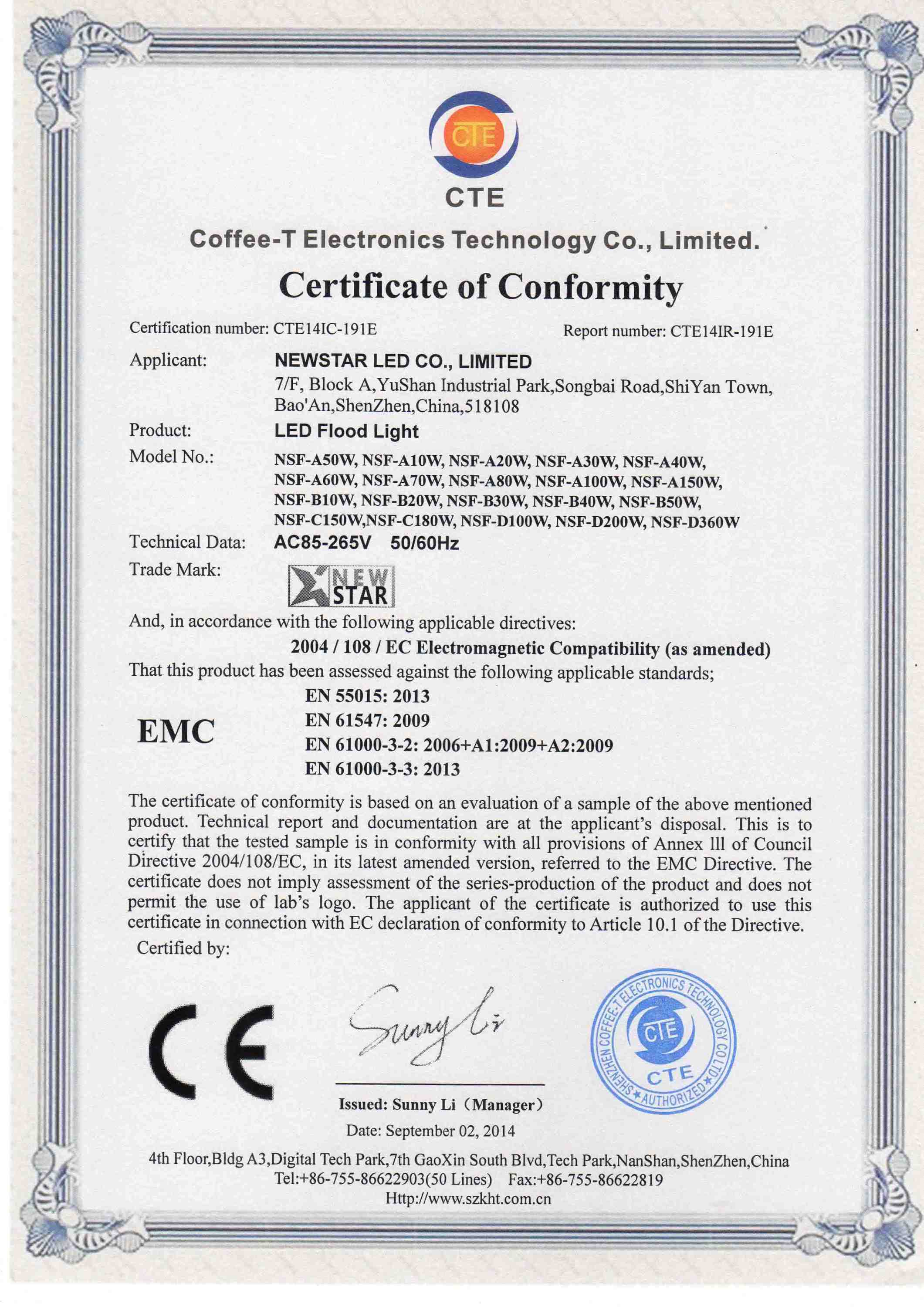 CE certification for LED FLood light