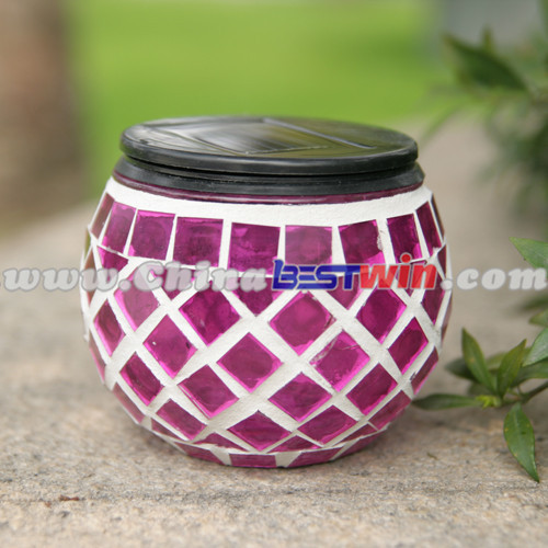 Garden Decor Post Solar Powered Light Mosaic Jar