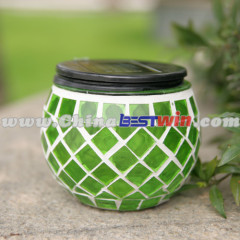 Garden Decor Post Solar Powered Light Mosaic Jar