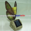 Garden Decor Post Solar Powered Light Butterfly Sitting on Stone