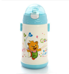 360ML Pink Blue Automatic StrawBaby Feeding Bottle Witn Belt Stainless steel Infant Milk mug