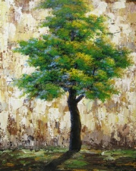 100% Handmade Green Leaves Tree Oil Painting For Home Decoration