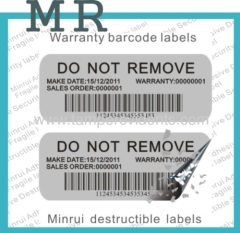 Rectangle Customized Bar Code Labels for Tamper Security Ultra Adhesive Barcode Asset Tags