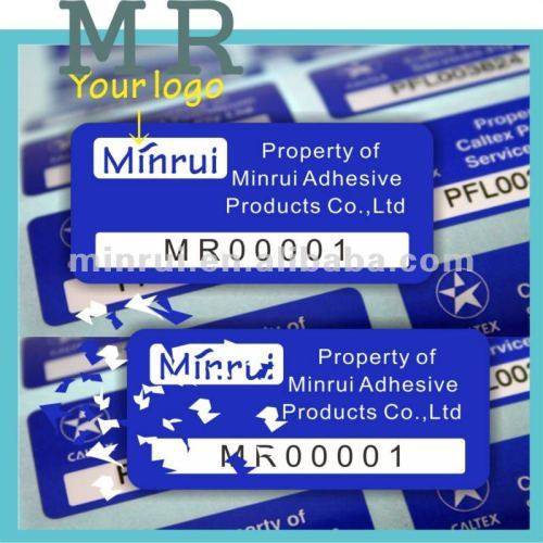 Minrui Specialized Rectangle 3x7mm Strong Adhesive Security Barcode Asset Tag of Tamper Evident Lable Tags