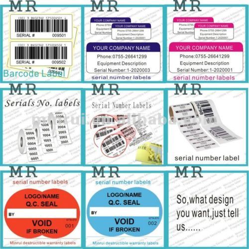 Minrui Customized Superior Quality Ultra Destructible Fixed Asset Labels Sticker Use for Property Identification