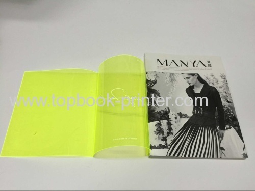 160# coated paper cover softback brochure on transparent PVC jacket