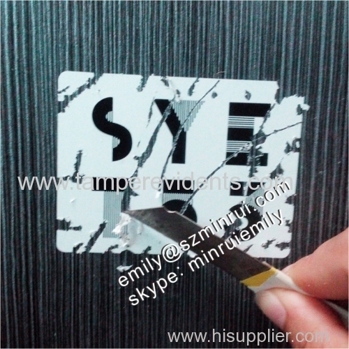 Extra Strong Adhesive Eggshell Sticker For Permenent Sticky Label Black Printed Die Cut Destructive Eggshell Stickers