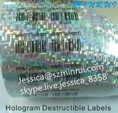 Minrui Supply Hologram Eggshell Sticker Rolls Customized with Size Adhesive Destructible Hologram Barcode sticker