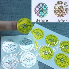 Minrui Supply Hologram Eggshell Sticker Rolls Customized with Size Adhesive Destructible Hologram Barcode sticker