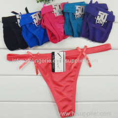 2015 new soft silk thong plain polyster g-string women sexy t-back underpants stretched silk lady panties hot lingerie