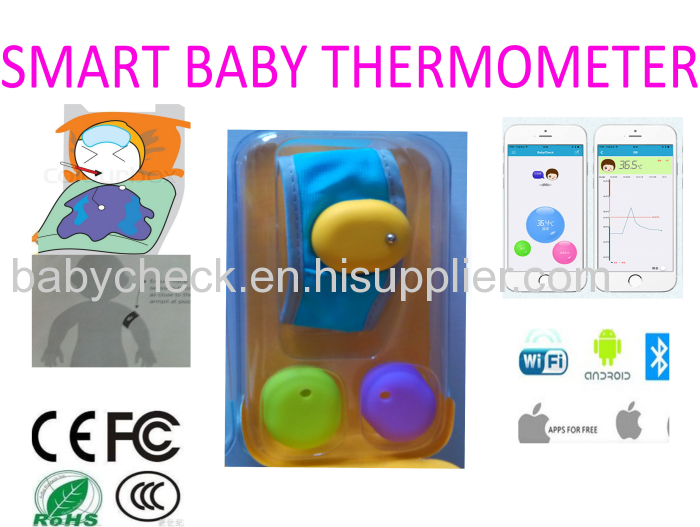 Wearable child smartthermometer for IOS /androidconvenient and easy to have babytemperature FCC CEproved