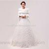 Chapel Train Lace Embroidered White Cotton Wedding Dresses with handmade rose