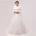 Chapel Train Lace Embroidered White Cotton Wedding Dresses with handmade rose
