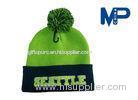 Embroidery Green color Logo Beanie Hats with Sewing Knitting Ball / Baseball Cap