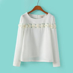 S-7XL white color long s le eve pullover women chiffon beaded blouse China dress oem service