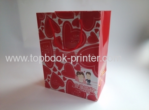 Gloss laminated art paper wedding gift packaging bag with red cotton rope