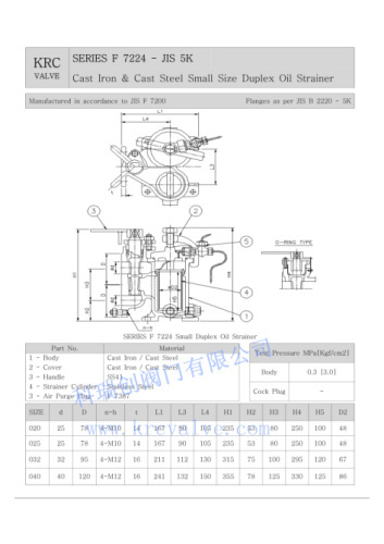 JIS MARINE SMALL SIZE DUPLEX OIL STRAINER FC