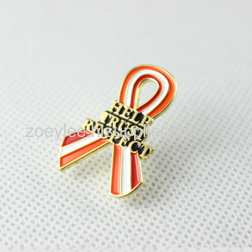 custom charity brass ribbon metal badge