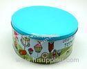 Blue Color Printed Big Metal Tin Box For Donuts And Cake Storage