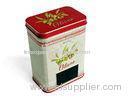 Printed Rectangular Tin Box Metal Tea Canisters With Writable Black Board