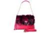 Purple Fox Fur Handbags Ladies Quilting Leather Shoulder Bag Chain Strap