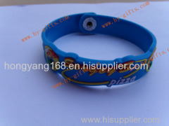 soft pvc wristband silicone bracelet embosses 2d/3d pizza wristband