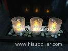 Wedding Decoration Glass Votive Candles and Holders With Wooden Tray and Rock