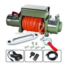 12000LBS rope winch with integrated metal control box and wireless remtoe