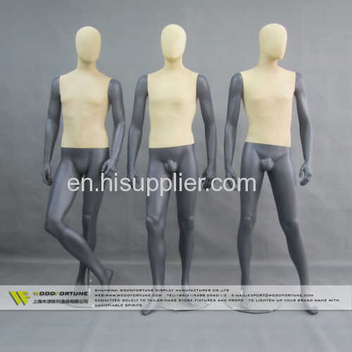 Male standing gloss fabric black male mannequins with glass base