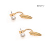 Double Sided Pearl Stud Earring Of Leaf Shape Metal