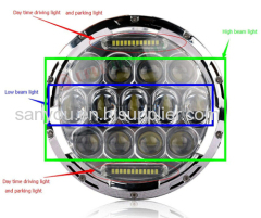 Sanyou 75W round LED headlight H L DRL 6750lm projector headlight 6500K 7inch headlight for offroad