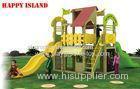 Outdoor Wooden Plastic Kids Playground Equipment With Roof Swing Slide Climbing Net