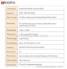 TRIOPO camera flash light speedlite with TTL master and slave function wireless function and auto zoom