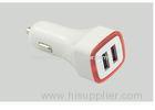 Retractable Iphone Car Charger Double USB Port 2100mA White PC