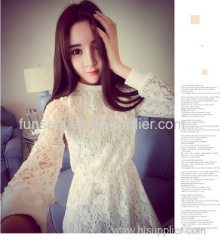 The spring and autumn period and the South Korea 2015 retro sweet lace semi-permeable hook flower render fair maiden dre