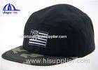 Black and Camo Embroidery Logo 5 Panel Camp Cap Flat Short Brim Camp Army Hats