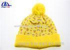 Yellow Acrylic Warm Beanie Lady Hat with Jacquard Pattern Logo for Girls