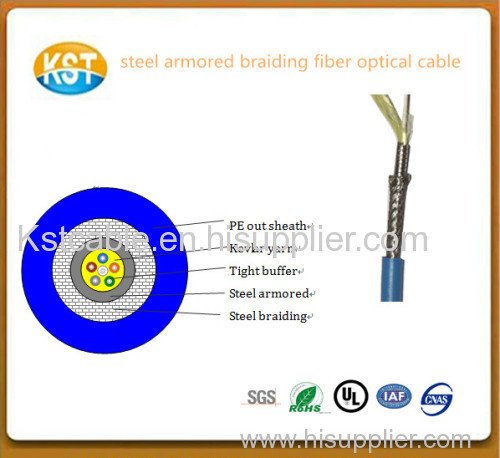 indoor optic cable/Steel Armroed Braiding Fiber Optical cable with blue jacket sheath and top quality low price hot sale
