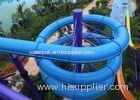 Blue Fiber Glass Closed Spiral Tube Slide In An Amusement Park Water Slide