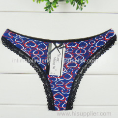 2015 New heart print cotton thong Damenunterhosen girl g-string sexy women underwear stretch lady panties hot lingerie T