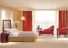 Wooden Finish Hotel Bedroom Furniture With Red Fabric Chaise Lounges